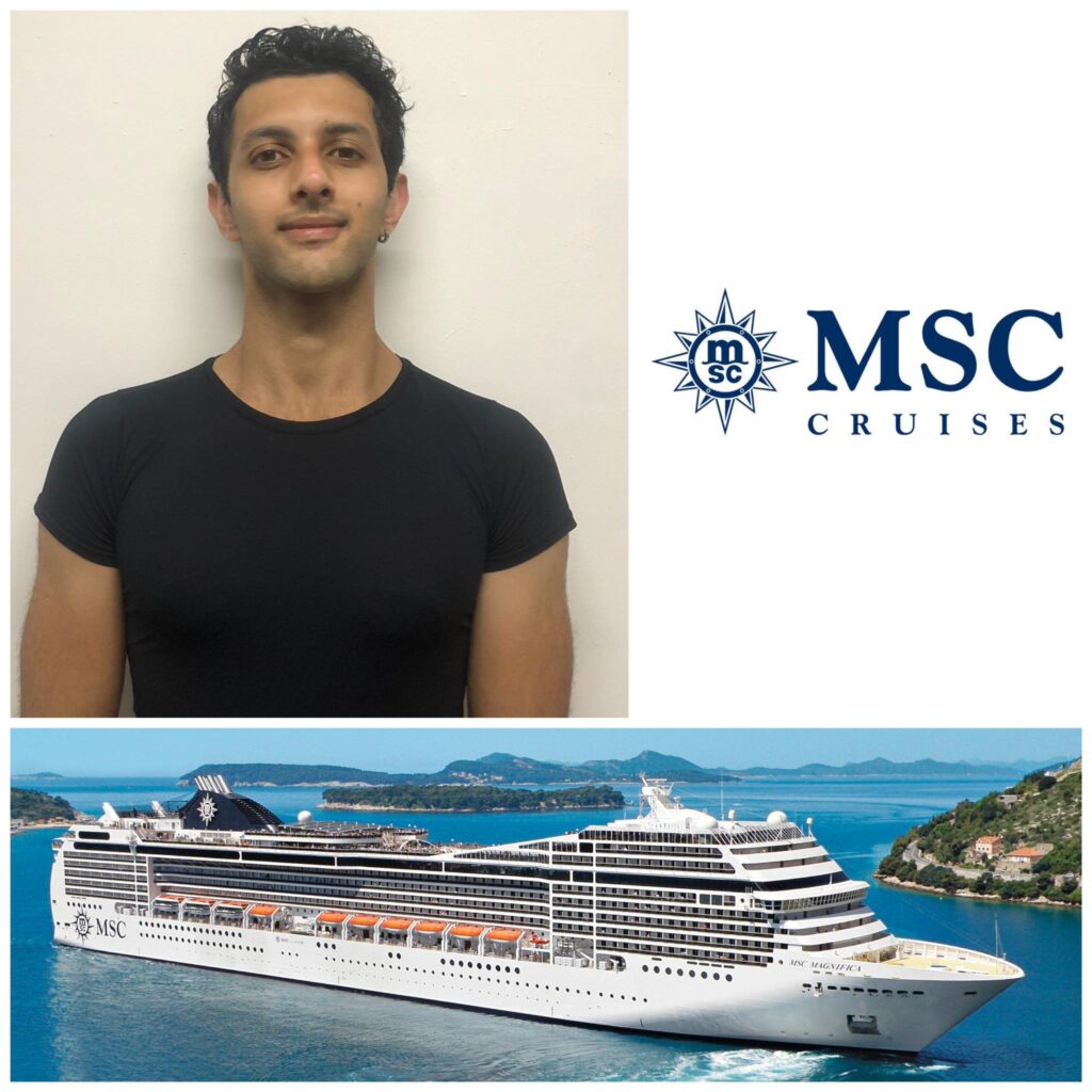 Contract begins for male dancer MARK ANTHONY who embarks on MSC MAGNIFICA for the world cruise until May 2023. Mark will be dancing in the production shows along with an unforgettable 117-day voyage around the globe, departing January the 5th.